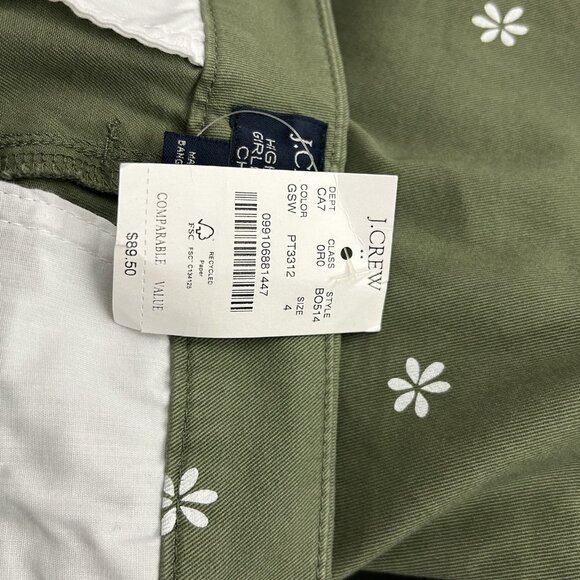 J. Crew Womens Sz 4 High-Rise Girlfriend Chino Pants Olive Green Daisy Print NWT - Picture 10 of 16